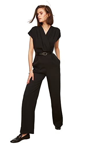 TRENDYOL Damen Einfarbig Gewölbt Detailliert Gewebter Jumpsuit Overall, Schwarz, 40