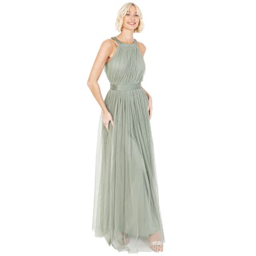 Anaya with Love Damen Ladies Maxi Dress Women Halter Neck Long Sleeveless with Belt A Line Evening Gown Ball Prom Wedding Guest Bridesmaid Kleid, Forest Green, 34 EU (Herstellergröße: 6 UK)