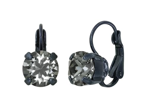 Konplott: Ohrringe Black Jack Krappe, moderne schlichte runde Kristallohrringe in Krappenfassung, für Damen/Frauen (grau-schwarz)