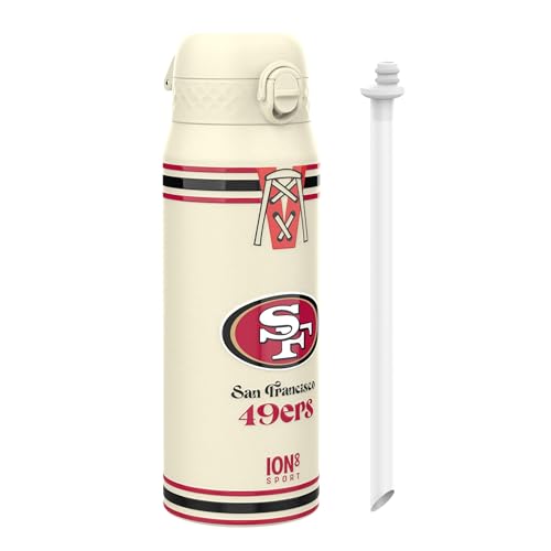 NFL San Francisco 49ers Trinkflasche Mit Herausnehmbarem Strohhalm, 750ml/24oz, Auslaufsichere Isolierflasche, Leicht Zu Öffnen, Sicherer Verschluss, Spülmaschinenfest, Klappdeckel, Metallflasche