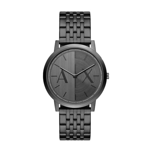 Armani Exchange Herrenuhr, Quarz Zweihandwerk und 40 mm Gehäusegröße mit Edelstahl- oder Lederband, Holzkohle
