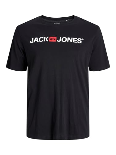 Jack & Jones Herren Designer Rundhals T-Shirt JJECORP Logo Übergrößen Kurzarm Jersey Plus +Size Shirt, Farben:Schwarz, Größe:3XL