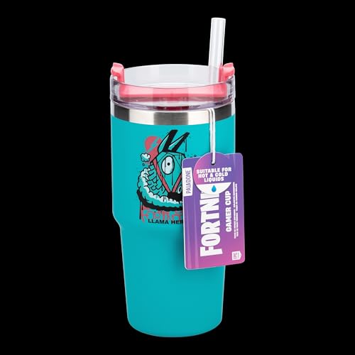 Paladone Fortnite Gamer-Thermobecher mit Trinkhalm, wärmegedämmt, offiziell lizenzierte Wasserflasche für heiße und kalte Getränke, Tee, Kaffee, tolles Geschenk, 600 ml, Blau