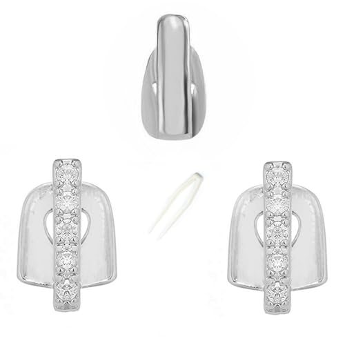 3 Stück Diamant Grillz, Kucheed Glänzende Einzelzahn Grill Kappen-Sets, 18 Silber Vergoldeter Hip-Hop Zahnschmuck mit Silikonhülle, Trendiger Zahnschmuck für Rapper Kostümpartys und Streetwear