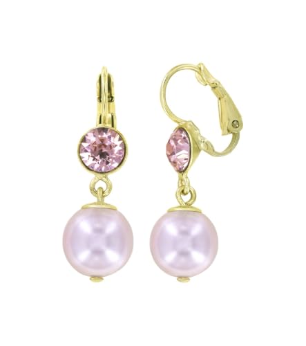 Konplott: Ohrringe Pearl Shadow shinny brass, moderne klassische Perl-Kristall-Ohrringe, für Damen/Frauen (rosa)