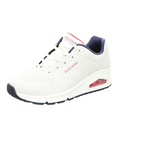 Skechers Damen UNO Stand ON AIR Sneakers, WNVR White Durabuck / navy & red trimm, 38 EU