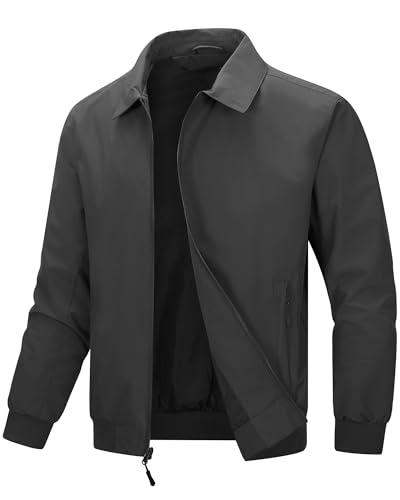 33,000ft Herren Dünne Bomberjacke Leicht Übergangsjacke Frühling Sommer Outdoor Jacke Lässig Sportjacke mit Reißverschluss Dunkelgrau L