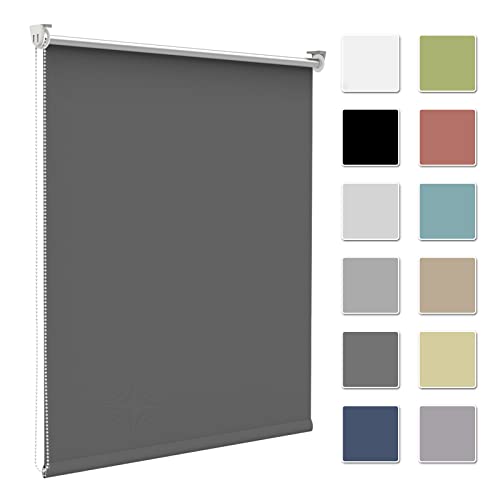 Verdunkelungsrollo Verdunklungsrollo ohne Bohren & mit Bohren,Rollo Verdunkelung Dunkelgrau 70x120cm(Stoffbreite 65cm) für Fenster innen Wand/Deckenmontage Fensterrollo Seitenzugrollo Klemmrollo