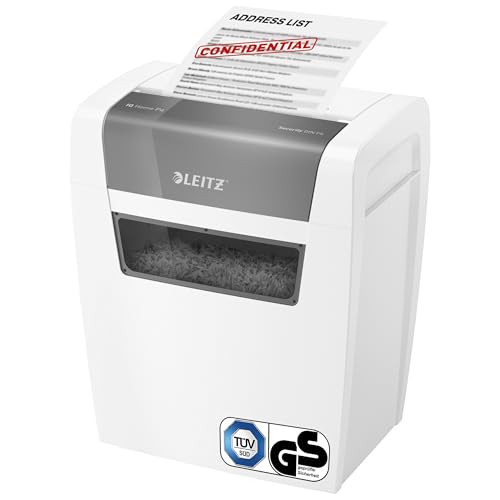 Leitz IQ Home Aktenvernichter, 7-6 Blatt (70-80 g/m²), TÜV+GS zertifiziert, Kleiner Partikelschnitt Schredder, Sicherheitsstufe P4, 15 Liter Behälter, Leise & kompakt für Home Office, Weiß, 80340000