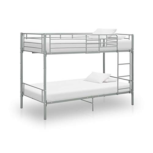 Hommdiy Etagenbett Metall 90×200 cm,Es gibt Schutzgeländer,Zugangsleitern (Grau)