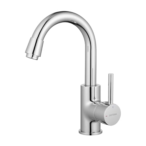 GRIFEMA Wasserhahn Bad Hoch 180mm – 360° Drehbare Einhebelmischer Waschtischarmatur, Wassersparend, Silber, 3/8