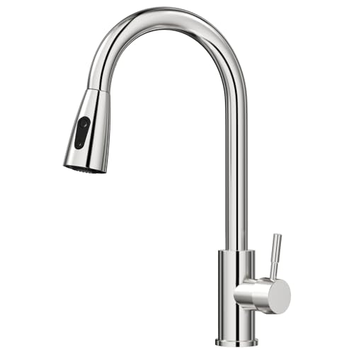 Amdoticknpf Wasserhahn Küche, Küchenarmatur Ausziehbar, Mischbatterie mit 360° Schwenkbar, Edelstahl Einhebel Spültischarmatur Küche mit 2 Strahlarten Brause Ausziehbar, Edelstahl Gebürstet