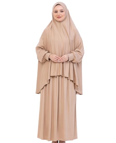 Prien Weich Gebetskleidung Für Frauen, Muslim Abaya Hijab Kleid Damen, Türkisch Viskose Islamische Kleider, Muslimische Kopftuch, Burka, Khimar, Jilbab Für Ramadan, Hajj (Tiefer Nerz, Standard)