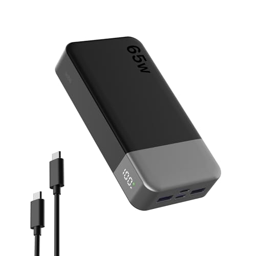 NOBIS Powerbank 20000mAh, 65W Schnellladung Power Bank, Tragbarer Ladegerät mit Digitalanzeige, Dual USB-C/USB-A für Laptop, Telefon, Tablet, Reise-tauglicher Externer Akku