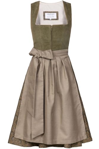 Edelnice Trachtenmode Midi Dirndl Emilia Grün Cord inkl. traditioneller Dirndlschürze (DE/NL/SE/PL, Numerisch, 46, Regular, Regular)