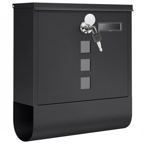 SONGMICS Briefkasten, Postkasten, Schloss mit Kupfer-Schließzylinder und drehbarer Abdeckung, Sichtfenster, Namensschild, Zeitungsfach, einfache Montage, 10 x 30,8 x 33,8 cm, schwarz GMB020B02