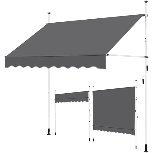 Yaheetech Klemmmarkise 250cm Bereit Balkonmarkise mit Handkurbel Sonnenschutz ohne Bohren Sonnenmarkise höhenverstellbar Markise mit Gestell wasserdicht, Dunkelgrau