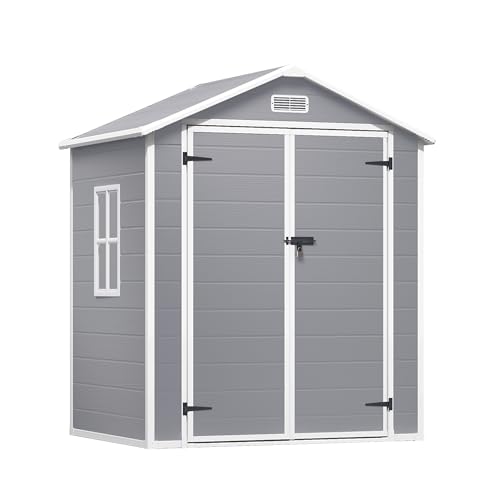 Xbro Gerätehaus Kunststoff 171x124x210 cm Grau, wetterfestes Geräteschuppen Kunststoff mit Bodenplatte, UV-beständig & abschließbar, Gartenhaus für Garten Terrasse Balkon