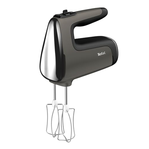 Tefal Power Mix Silence Handmixer, 600 Watt, variabler Geschwindigkeitsregler, Turbo- und Auswurf-Funktion, extrem leiser Motor, Handrührgerät inkl. 2 Rührbesen und 2 Knethaken, grau, HT650E38