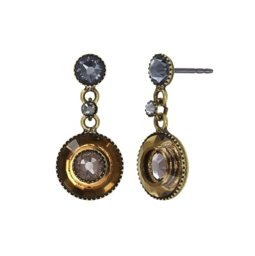 Konplott: pendelnde Ohrstecker Donutissima, moderne, runde, hängende Ohrstecker mit Glasdrop und Kristallsteinen, für Damen/Frauen (dunkelbraun-grau)