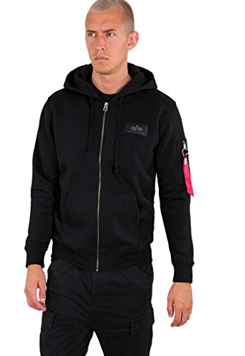 Alpha Industries Herren Back Print Zip Hoodie Kapuzenpullover, Black, XL