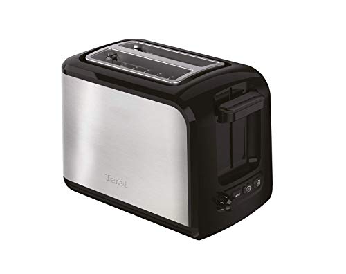 Tefal Express TT410D Toaster, 2 Scheiben, 850 W, Edelstahl/Schwarz – Extra breite Schlitze (160 mm), 7 Bräunungsstufen, Auftau- & Aufwärmfunktion