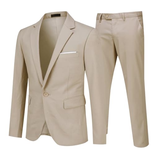 Allthemen Herrenanzug 2 Teilig Slim Fit Anzüge Business Hochzeitanzug Männer Beige M