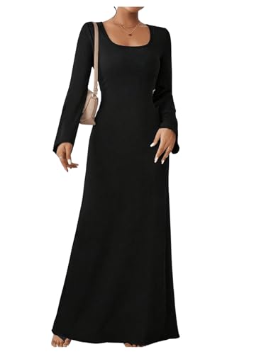 SweatyRocks Maxikleid Damen Langarm Elegante Kleider Maxi Kleid Mit Schnürung Abendkleid Hochzeitsgast Winterkleid Herbst Kleider Schwarz M