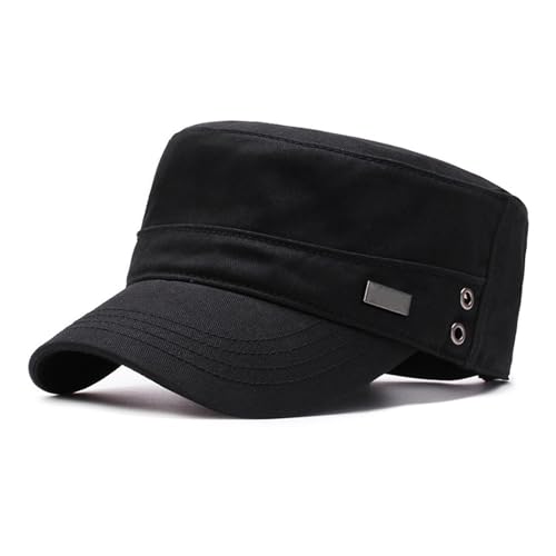 HIQIU Military Cap Herren Armee Kappe Cadet Hut, Unisex Vintage Military Army Flat Cap, Militär Caps Verstellbar Baumwolle Baseballmütze Kappe feldmütze (DE/NL/SE/PL, Numerisch, 56, 60, Schwarz)