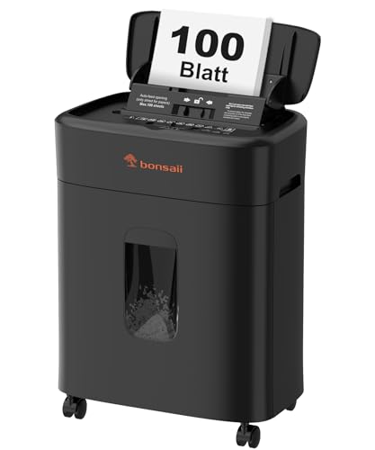 Bonsaii Aktenvernichter 100 Blatt mit automatischem Einzug, Mikro-Partikelschnitt P4, Anti-Stau-Funktion, 30 Min Dauerbetrieb, 16 L Auffangbehälter, Leiser Betrieb, für Zuhause und Büro, C231-D