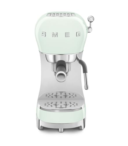 Smeg, Espresso-Kaffeemaschine ECF02PGEU, Cappuccino-Dampfunktion, Thermoblock, großes Tassengehäuse und Doppelkaffeefunktion, 1 L Wassertank, benutzerfreundliches Bediensystem, 1350 W, Pastellgrün