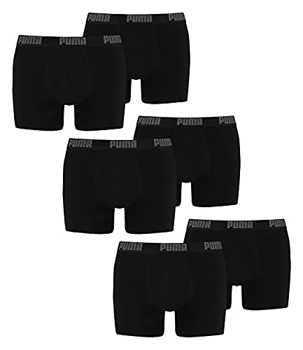 PUMA Herren Basic Boxer Boxershort Unterhose 6er Pack (Black/Black, L)