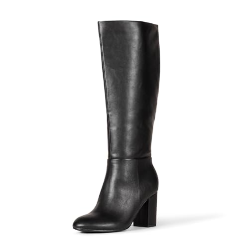 Amazon Essentials Damen Stiefel mit hohem Absatz, Schwarz Kunstleder, 46 EU Weit