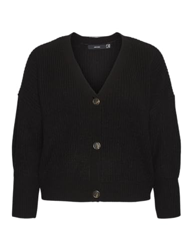 VERO MODA Damen Vmlea Ls V-Hals Manchet Cardigan Noos Strickjacke, Schwarz, M EU