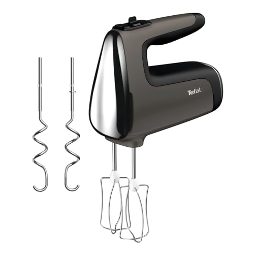 Tefal Power Mix Silence Handmixer, 600 Watt, variabler Geschwindigkeitsregler, Turbo- und Auswurf-Funktion, extrem leiser Motor, Handrührgerät inkl. 2 Rührbesen und 2 Knethaken, grau, HT650E38
