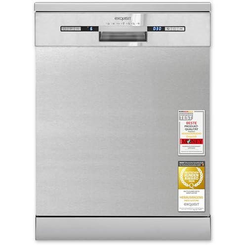 Exquisit Geschirrspüler 60 cm, 13 Maßgedecke, Unterbaufähig, 11 Liter, Startzeitvorwahl, Restlaufanzeige, 7 Spülprogramme, GSP9313-030E inox