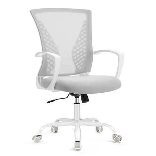 SONGMICS Bürostuhl, Schreibtischstuhl mit Netzbespannung, höhenverstellbarer Computerstuhl, Drehstuhl, Wippfunktion, atmungsaktiv, Büro, Arbeitszimmer, bis 120 kg belastbar, Taubengrau OBN022GD01