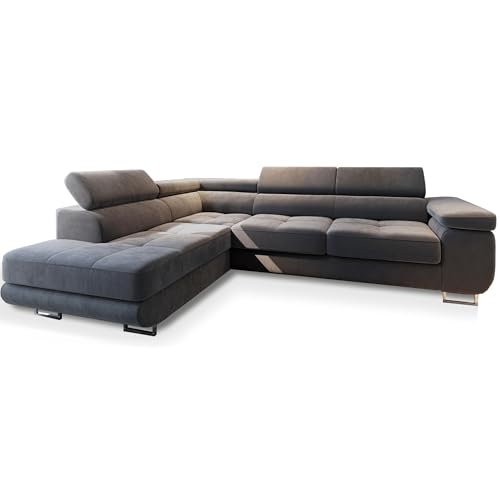 Masseno Ecksofa Selva L-S mit Schlaffunktion L-Form, Sofa mit Bettkasten, Wohnzimmersofa, Couch, Soffa, Bettsofa, Couchgarnitur- Grau, Monolith 85