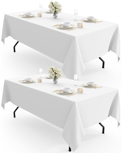 Pureegg Tischdecke abwaschbar - 2er-Pack Wiederverwendbare Tischtuch aus Polyester für rechteckige Tische, dekorative Tischdecke Outdoor für Esszimmer, Hochzeit, Restaurant, Party, 140×240cm, Weiß