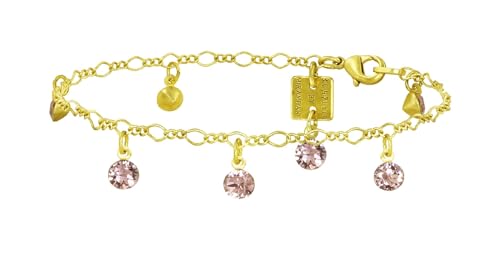 Konplott: Armband Tutui shinny brass, moderne Figaro-Armbändchen mit hängenden Kristallsteinen, für Damen/Frauen (rosa)