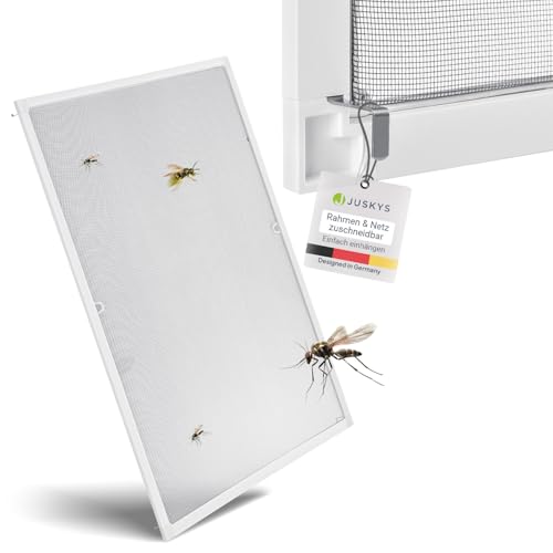 Juskys Fliegengitter Fenster 100x120 cm – Insektenschutz mit Alu Rahmen zum Einhängen, Montage ohne Bohren, Mücken- & Fliegenschutzgitter – Weiß