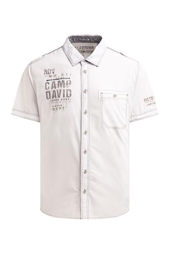 Camp David Herren Hemd mit Back-Print, Brusttasche und Stickereien Ivory, XXXL