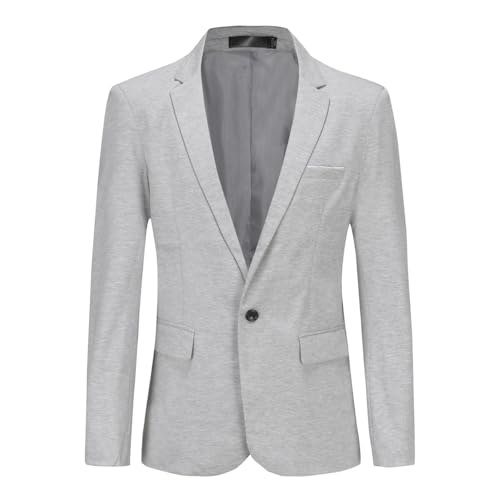 YFFUSHI Sakko Herren 1 Knopf Sportlich Blazer Regular Fit Business Freizeit Anzugjacke Modern Anzug Jackett, Grau, L