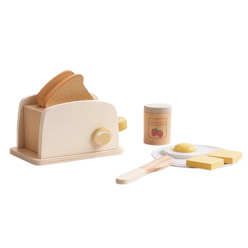 WoddyGo Holz Pop-up Toaster Spielzeug für Kinder, Kinderküche Zubehör Frühstücks Spielset, Montessori Spielzeug ab 3 Jahren, kreatives Geschenk für Kinder