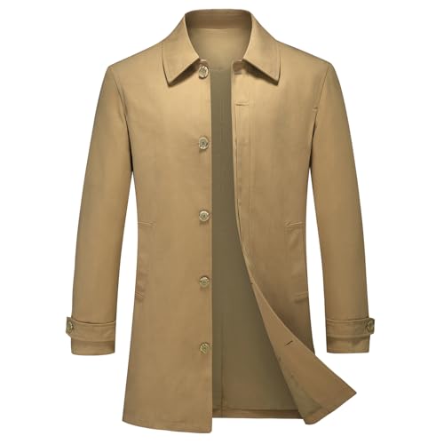 KUDMOL Herren Trenchcoat Mittellang Einreihiger Winddichter Mantel mit Reverskragen Klassischer Smart Casual Übergangsjacke für Geschäft & Freizeit