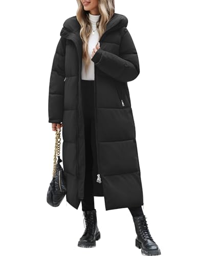 Vancavoo Wintermäntel Damen Lang Winterjacke Winter Daunenmantel Warm Steppmantel Jacke Mäntel Winterparka Daunenjacke mit Kapuze,Schwarz,S