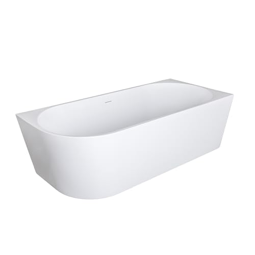 Aloni Halbfreistehende Eckbadewanne 180 x 80 cm rechts, Acryl Badewanne mit Mittelablauf, Vorwandbadewanne, Raumsparbadewanne für Eckmontage, freistehende Wanne modern, Weiß