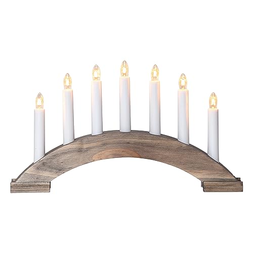 EGLO Lichterbogen Weihnachten mit 7 Kerzen, Fensterleuchter gebogen aus Holz in Braun, Schwibbogen mit Kabel, Weihnachtsbeleuchtung Fenster, E10 Fassung, warmweiß