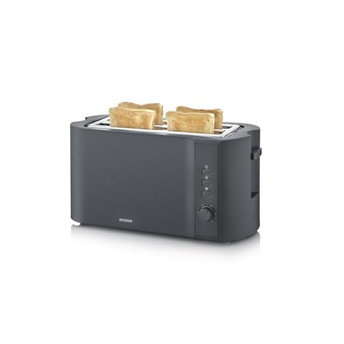 SEVERIN Toaster Langschlitz, 4 Scheiben mit integrierten Brötchenaufsatz, 2 Langschlitz-Röstschachte, verschiedene Aufwärmstufen, 1.400 W, Schwarz Matt, AT 2591