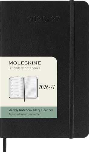 Moleskine Wochenkalender 2026–2027 – 18-Monats-Kalender mit Notizbereich, Softcover und Gummibandverschluss, Farbe Schwarz, Pocket-Format 9 x 14 cm